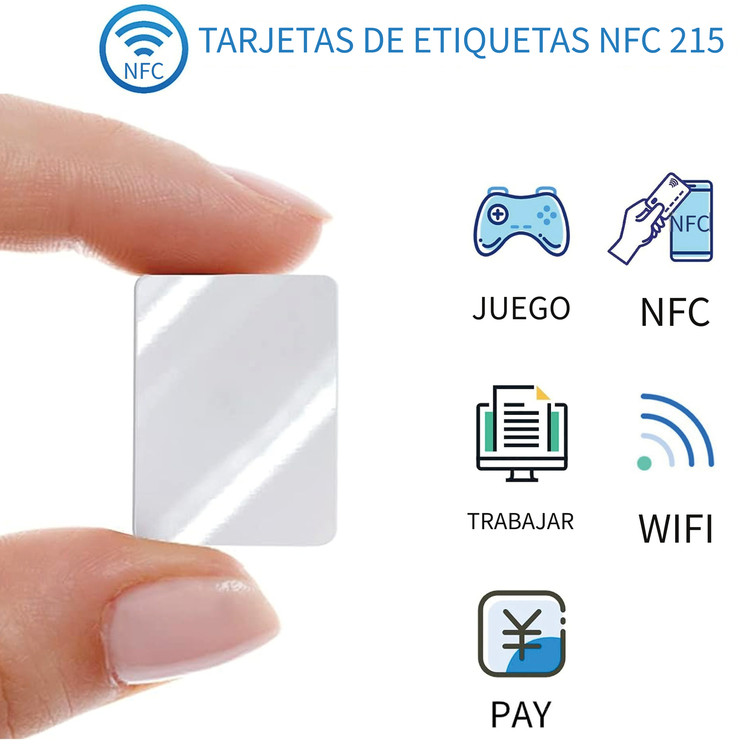 100 unidades de etiquetas NFC NTAG215 tarjetas de PVC, tarjetas NFC NTAG215  no imprimibles en blanco, tarjetas de tamaño ISO, memoria de 504 bytes