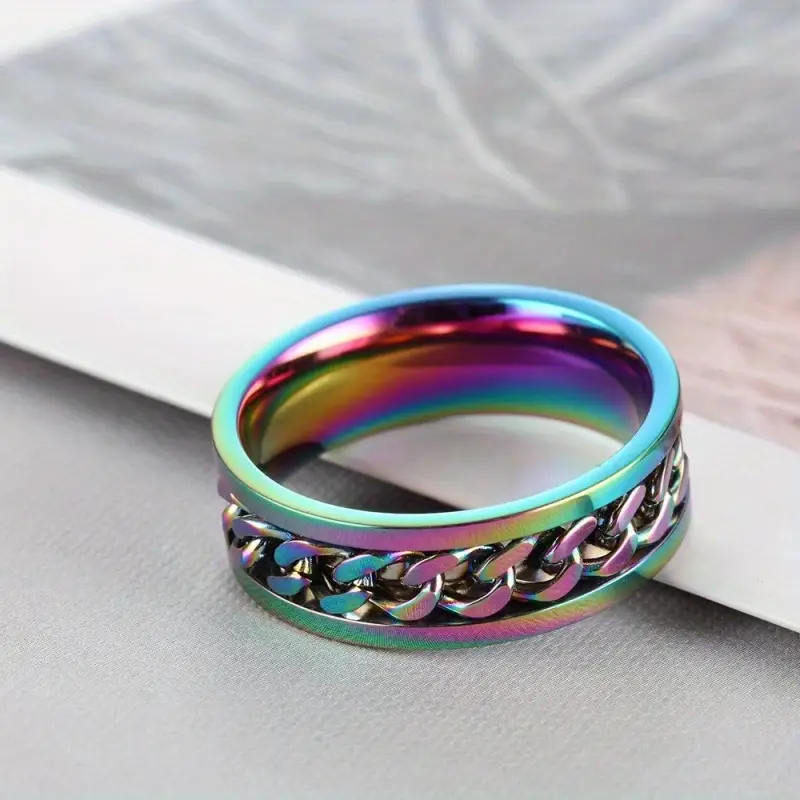 hip hop style band ring made of stainless steel rotatable chain design in suitable for men and women anxiety fidget ring Product details 3