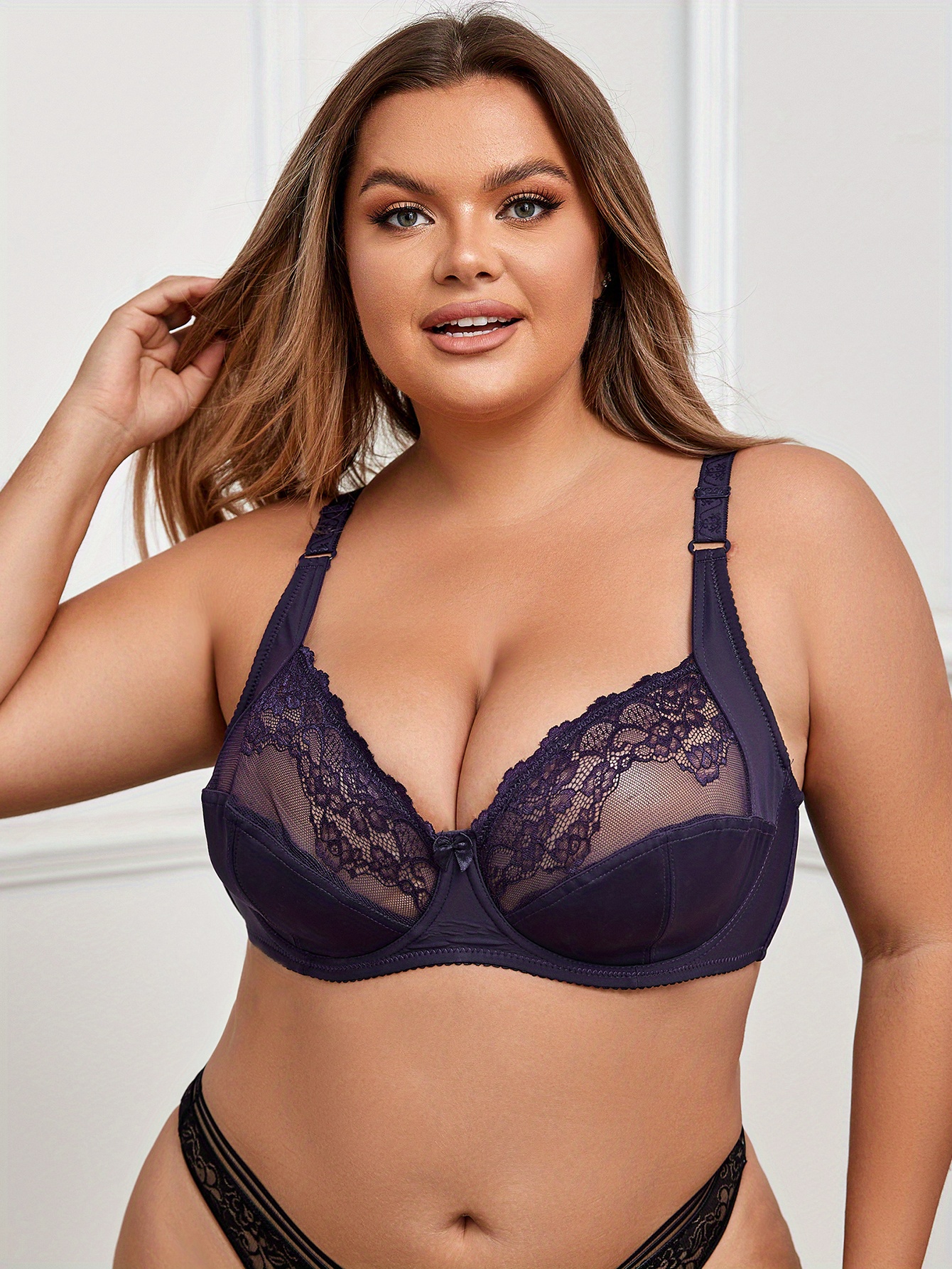Plus Size Sexy Bralette Lingerie for Women Floral Sheer Lace Strappy Bra Top  (Black, Small) at  Women's Clothing store