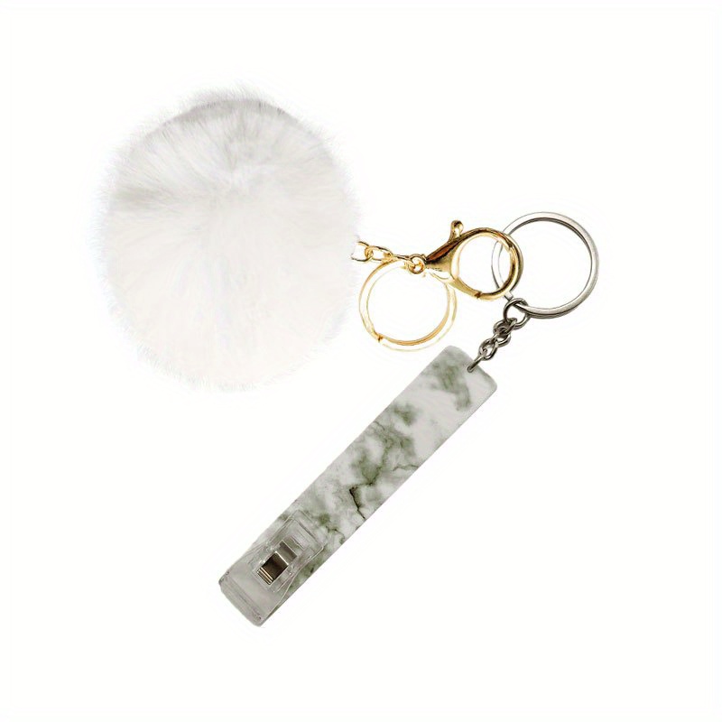 ATM credit card grabber for long nails keychain w/ PomPom (Blue w/ glitter)