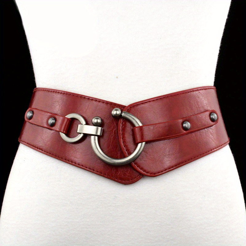 Vintage Elastic Wide Belt Simple Versatile Pu Leather - Temu Canada