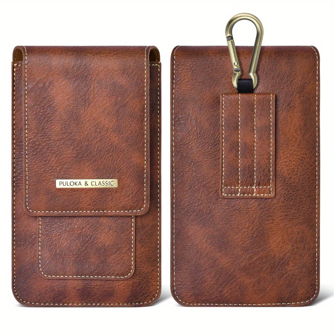 TEMU 7.2 Inch General Leather Double Layer Phone Waist Baguette Bag With Hiking Buckle