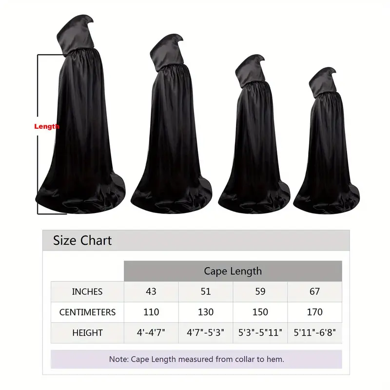 1pc halloween black hooded cloak witch cosplay accessories costumes masquerade halloween decor supplies family celebration decor details 3