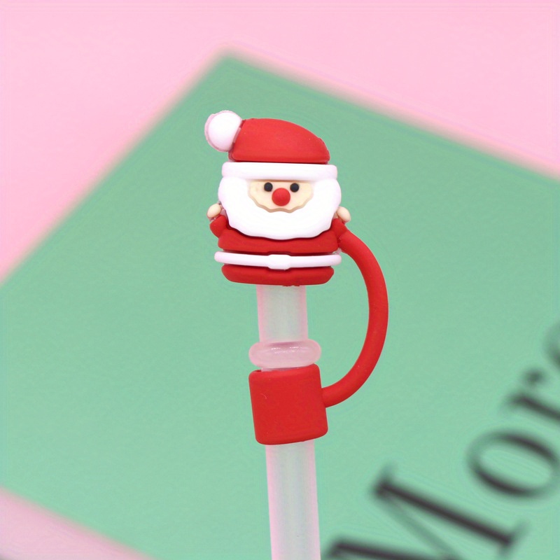 Straw Toppers Christmas Straw Tips Cover Cap Reusable Silicone 