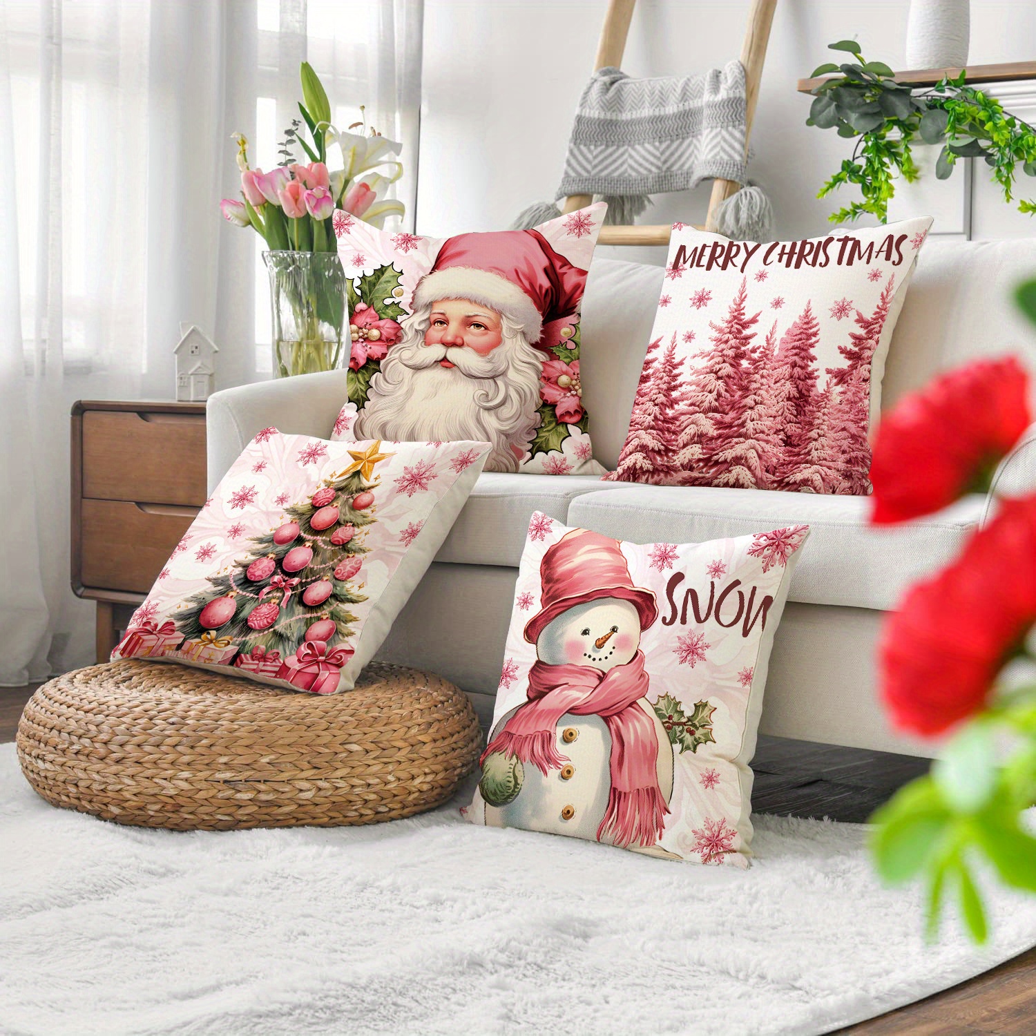 Elk Christmas Throw Pillow Cover Linen Letter Print Holiday