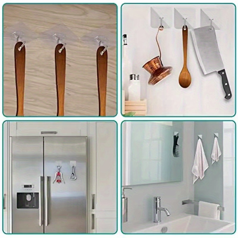 10pcs Transparent Stainless Steel Multi-Functional Adhesive Hooks for Kitchen, Bathroom Door and Wall Key Storage Hanger, Utility Hooks