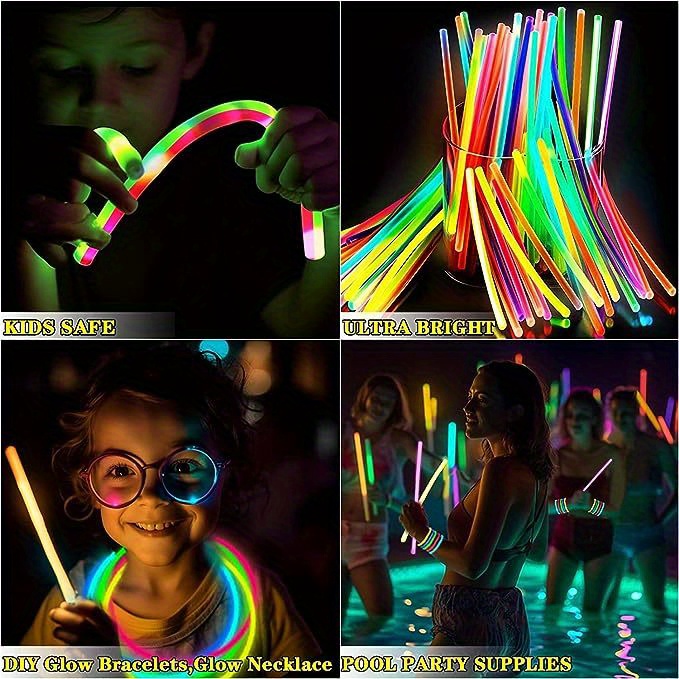 100 Glow Sticks Bulk Party Supplies - Glow in The Dark Fun Party Pack with  8 Glowsticks and Connectors for Bracelets and Necklaces for Kids and