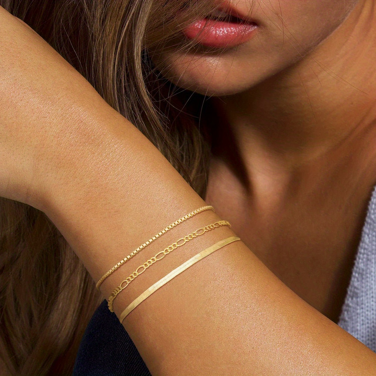 Dainty Golden Chain Bracelet For Women Girl Stacking 14k - Temu