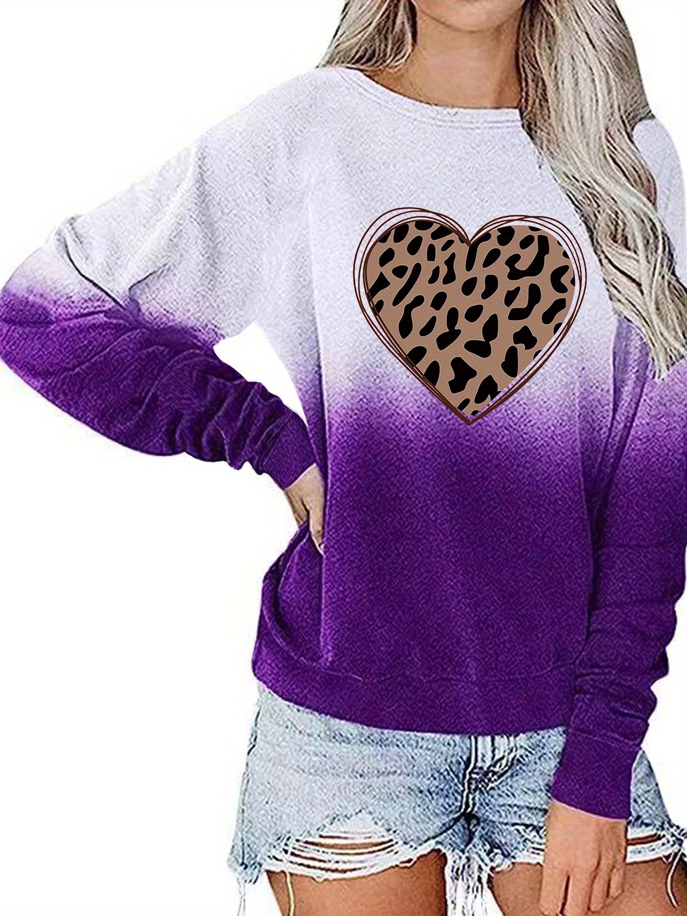 Lilac Leopard Print Heart Sweatshirt