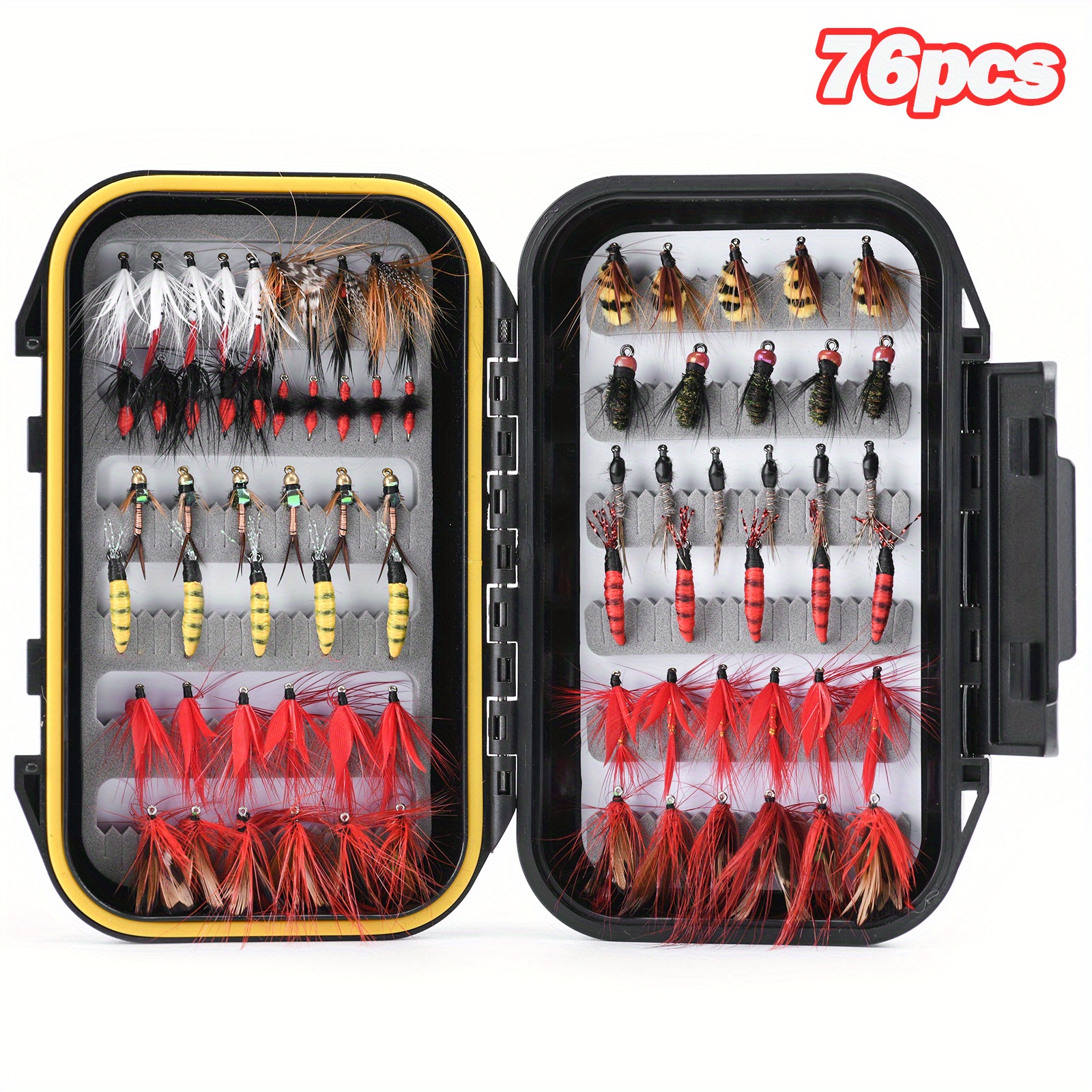* 76/100pcs Fly Fishing * Bait Kit, Includes Artificial Dry/Wet * Nymphs  Lure With Waterproof Storage Box, Fishing Accessories For Bass T