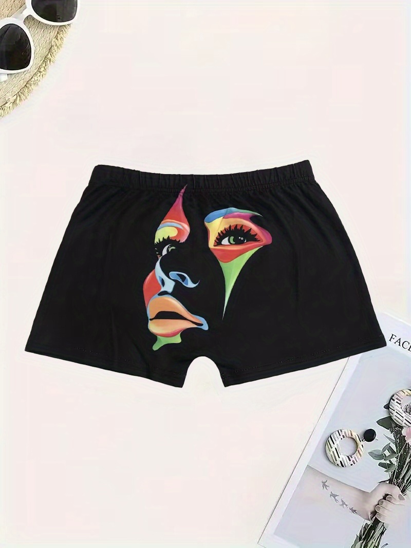 Abstract Face Print Shorts, Sexy Slim Summer Booty Shorts, Women's Clothing