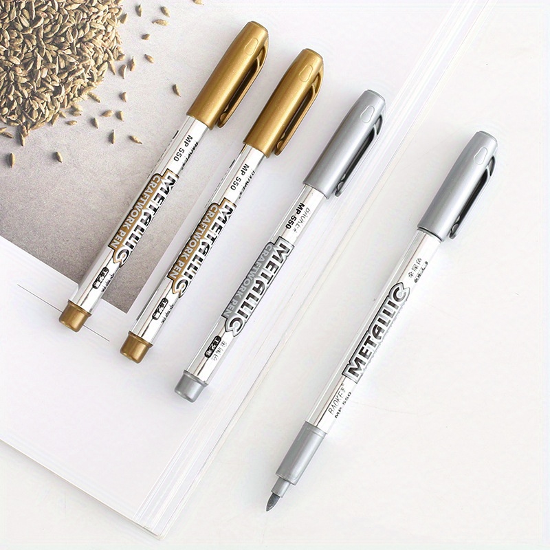 Gold And Silver Metallic Marker Pens Waterproof Permanent Paint Marker Pen  For Painting Pens Student Supplies Craftwork Art - Buy Gold And Silver Metallic  Marker Pens Waterproof Permanent Paint Marker Pen For