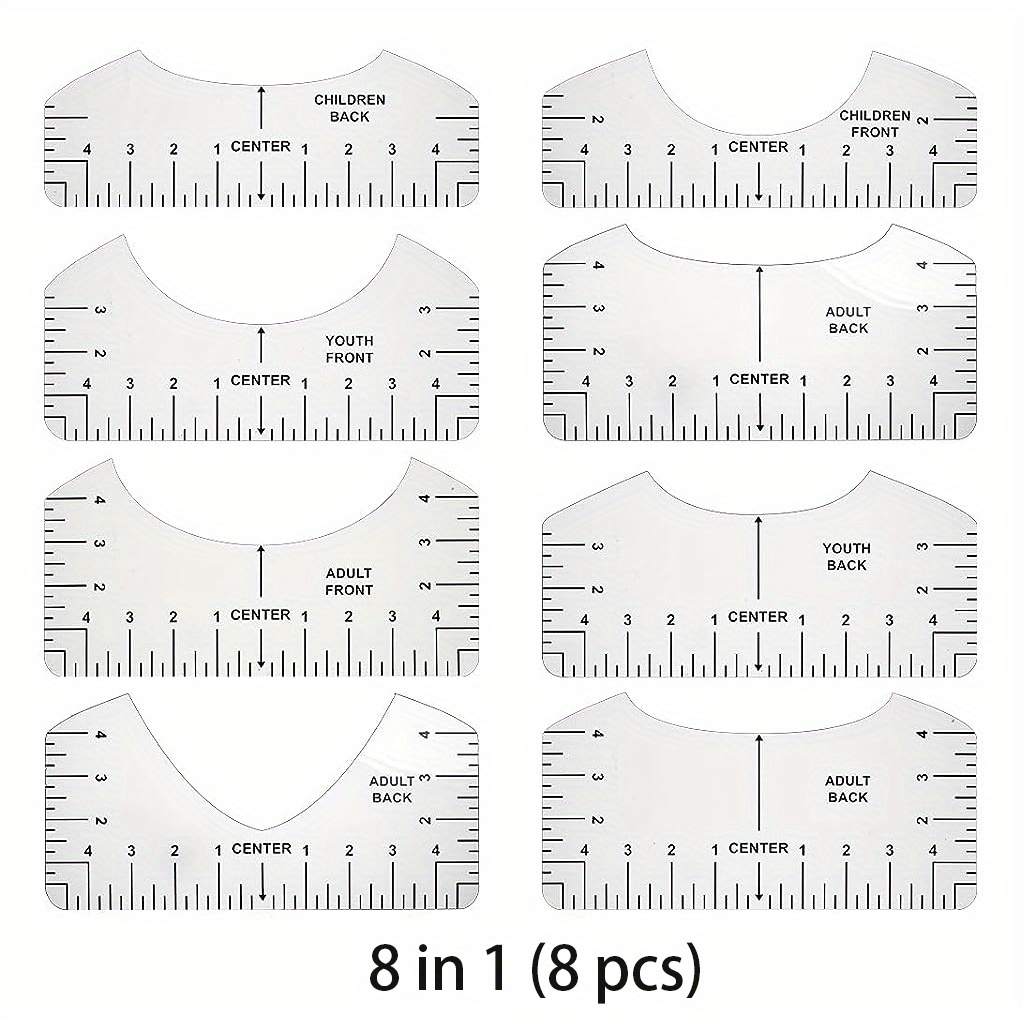 8pcs T-shirt Ruler Guide Size Chart T-shirt Guide T-shirt