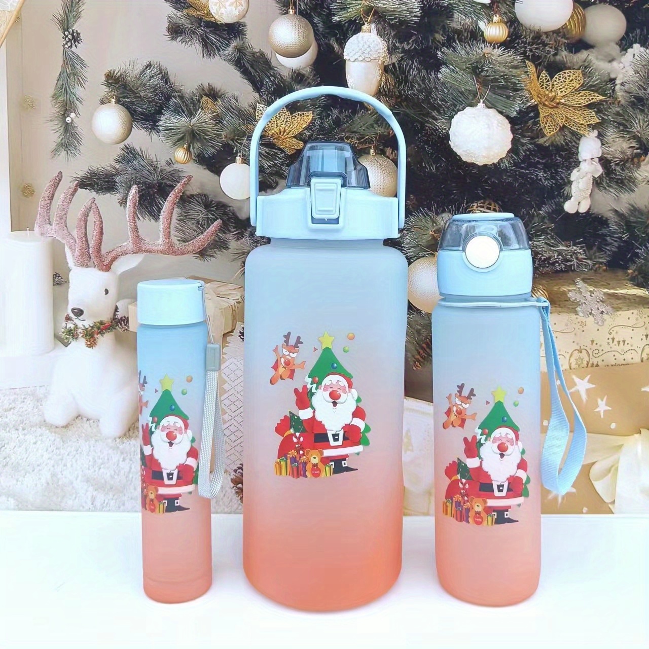 1pc 600ml Christmas patterned plastic sports water bottle, suitable for  outdoor travel and camping