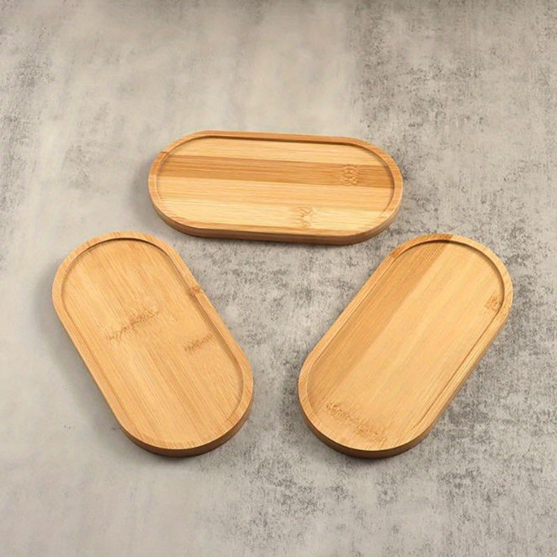 Image of Set Of 3 Polished Bamboo Trays For Storage, Designed To Organize Countertops In The Bathroom, Suitable For Holding Shampoo And Shower Gel, As Well As Other Miscellaneous Items