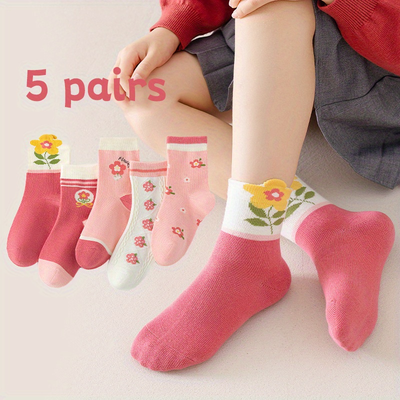 Flower Strawberry Pattern Cute Socks Girls Kids Breathable - Temu Australia