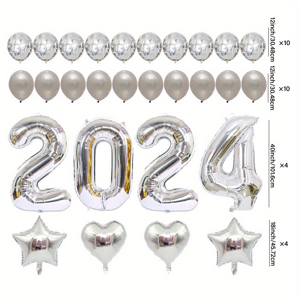2024 New Year Decor 1 2024 Digital Balloon 17 Metal Silvery - Temu