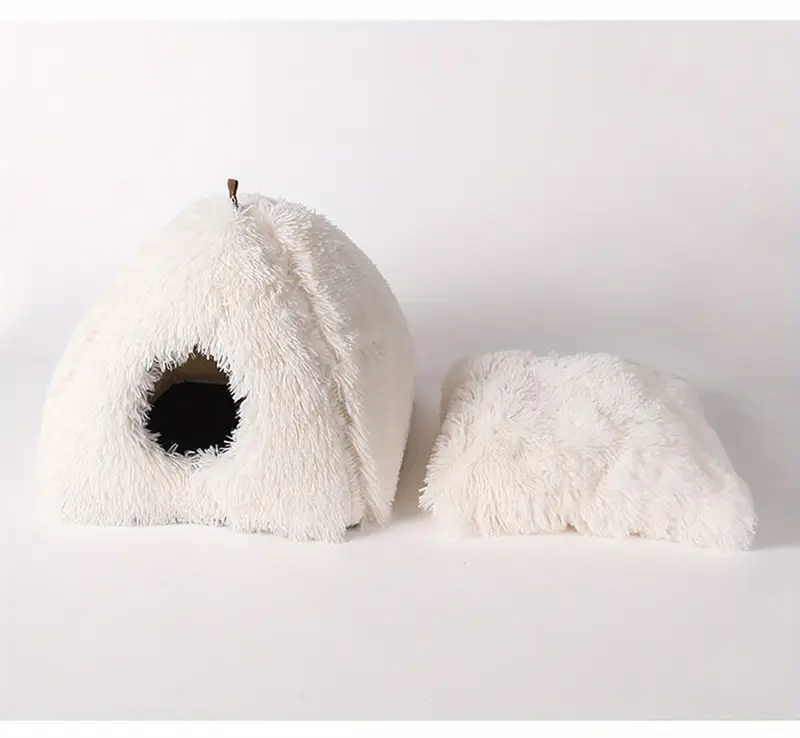 long plush cozy cat cave bed soft polyester pet house with non slip bottom removable washable pads arched entrance for cute hideout for kittens cats pet relaxation space cute cat cave fluffy texture cat bed Product details 6