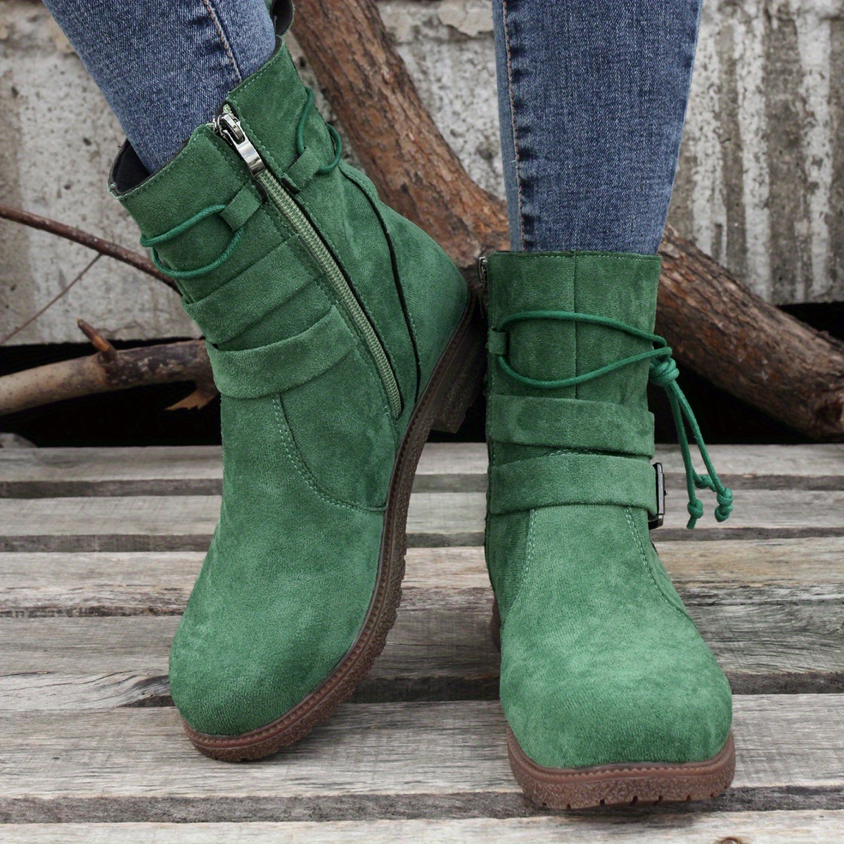 Ladies green 2024 suede boots