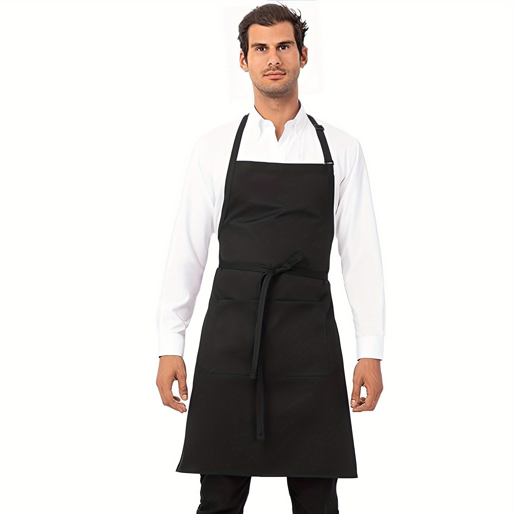 Delantal de cocina para hombre y mujer, con bolsillos, elegante delantal  negro