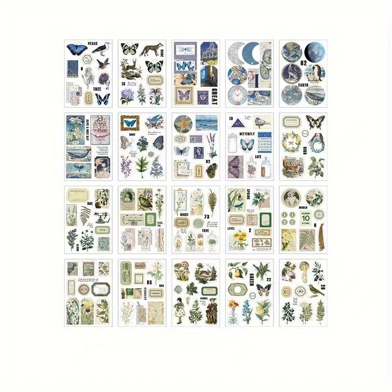 20pcs PET Retro Illustrated Journal Decorative Stickers