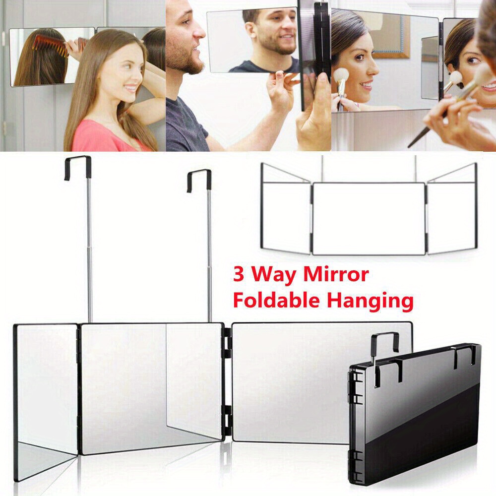  Espejo de belleza plegable portátil de 3 caras con soporte  integrado, plateado : Todo lo demás