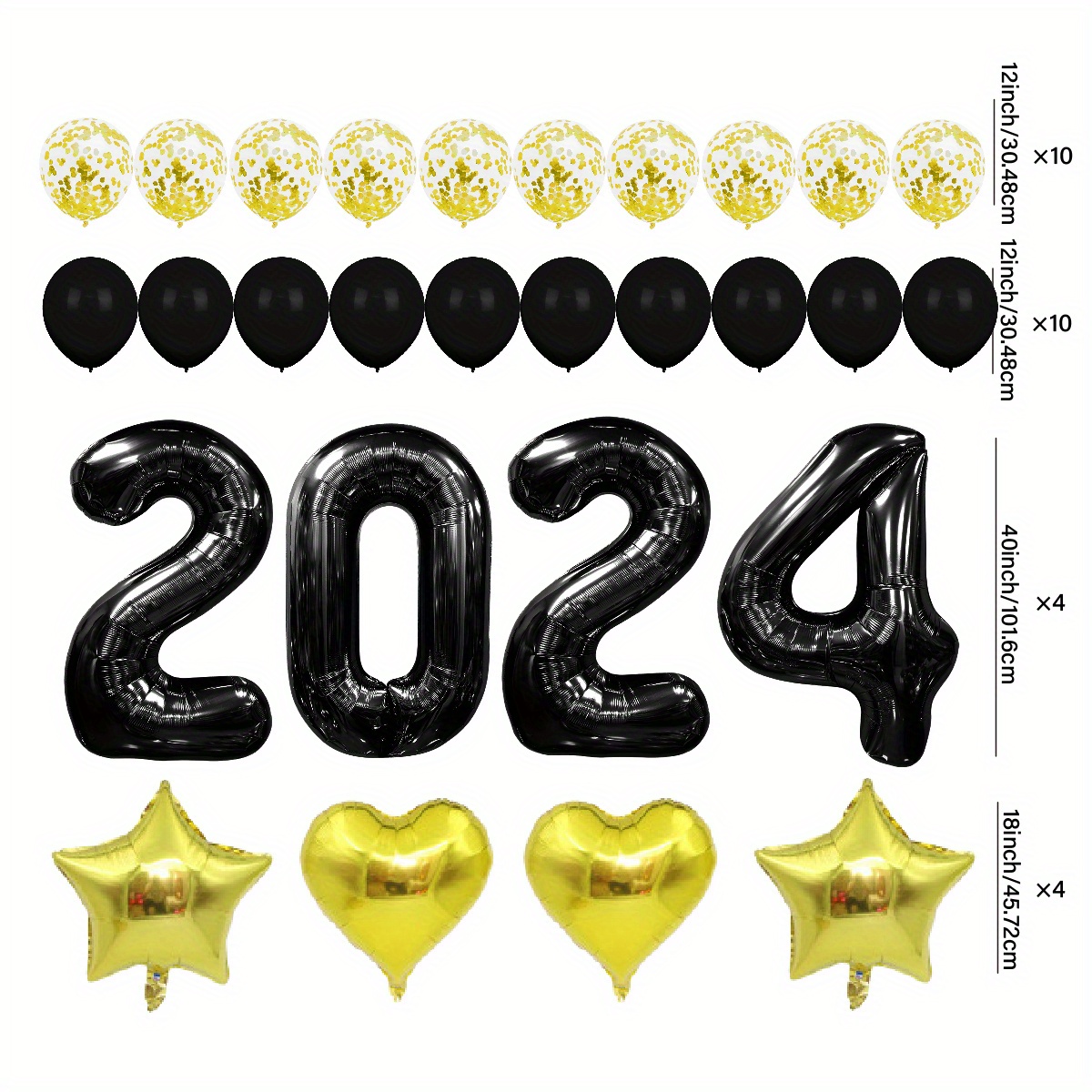 Gold 2024 Balloon Numbers - Gold Number Balloons 2024 Balloons - 2024  Graduation Balloons Black and Gold - 40 Inch Large Number Balloons - New  Years