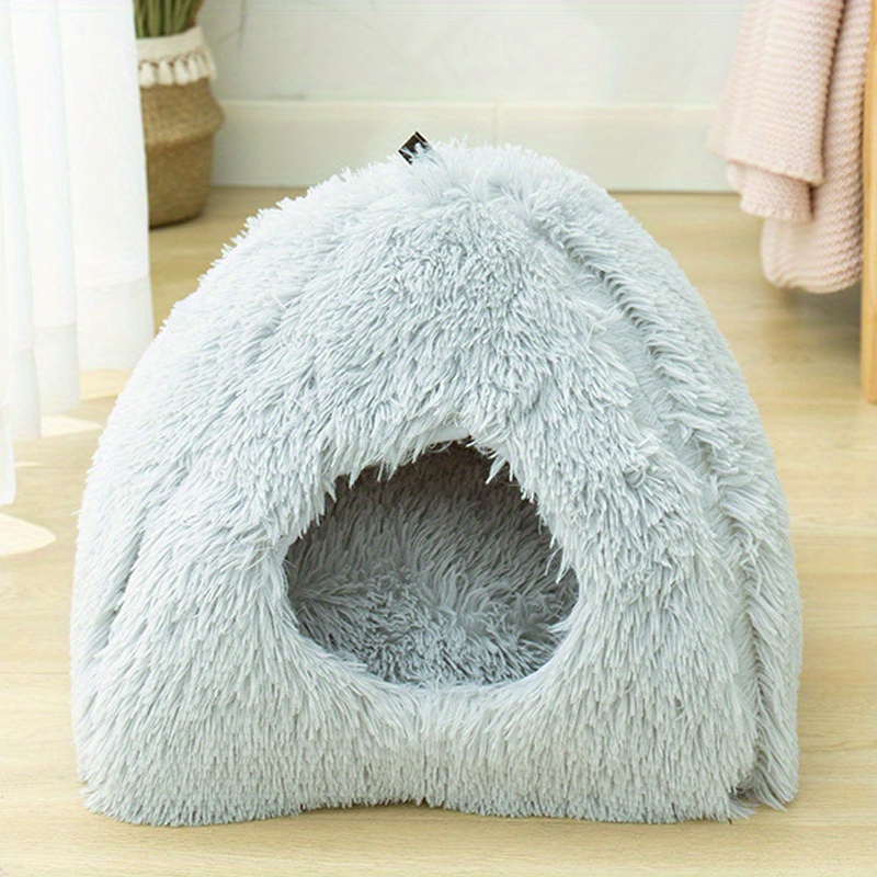 Pet Dog Cat Bed Round Plush Kitten Warm Sleeping Nest Bed Cat Igloo Cave  House