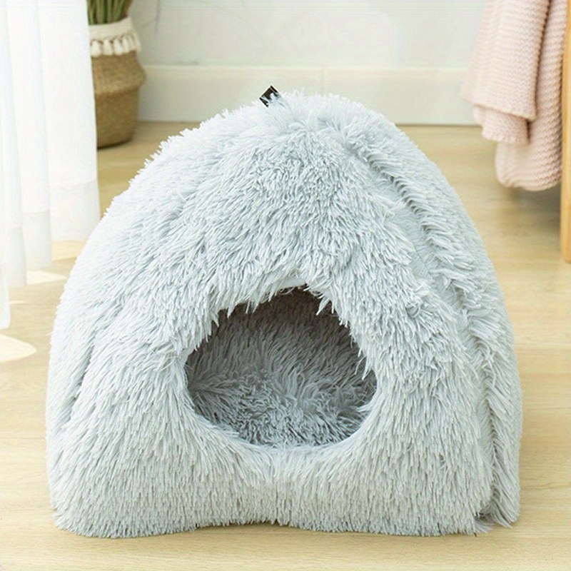 Heated Cat Bed Cave for Indoor Cats - Self Warming Fluffy Donut Pet Bed