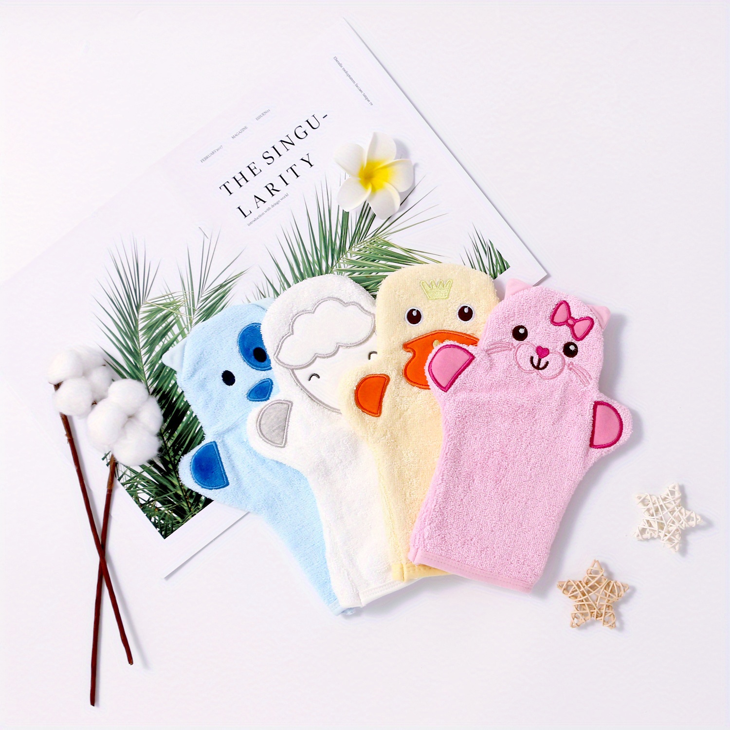 1pc  s cartoon bath gloves little   bath towel animal embroidery shape rubbing bath towel details 2