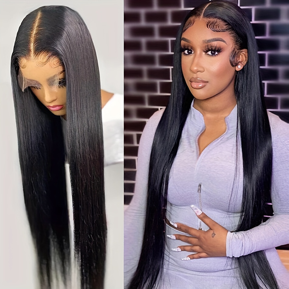 30 34 Inch 13x4 Straight HD Lace Front Wig Human Hair Pre Plucked Black  Women
