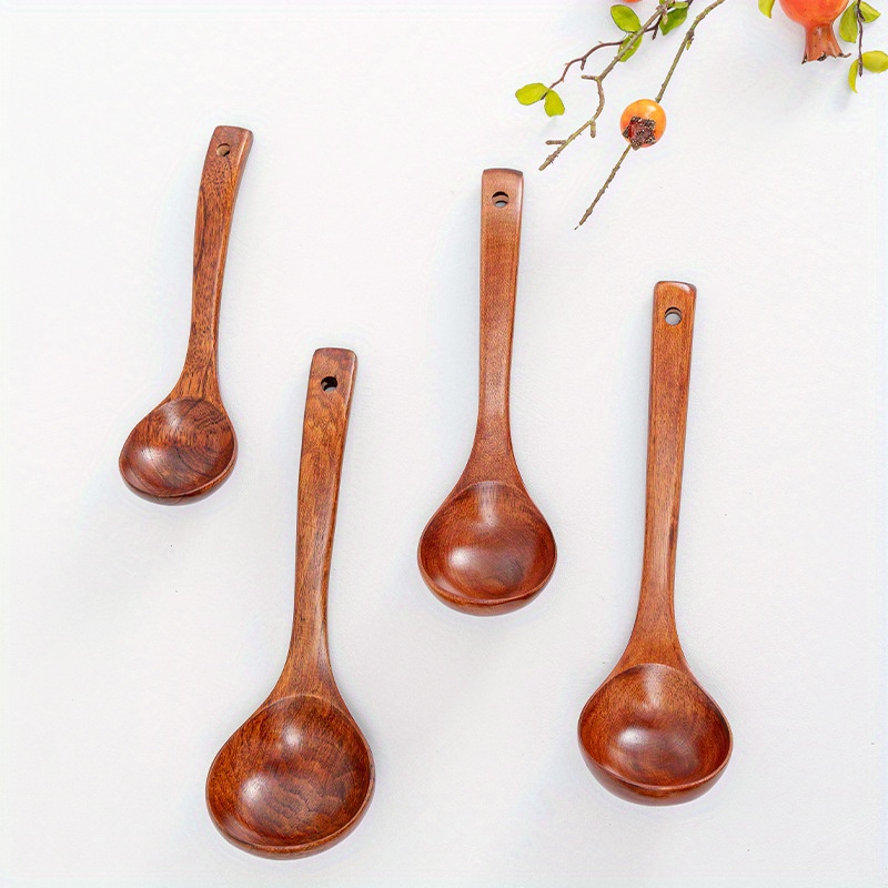 Natural Wooden Ladle Non Stick Straight And Long Handle - Temu