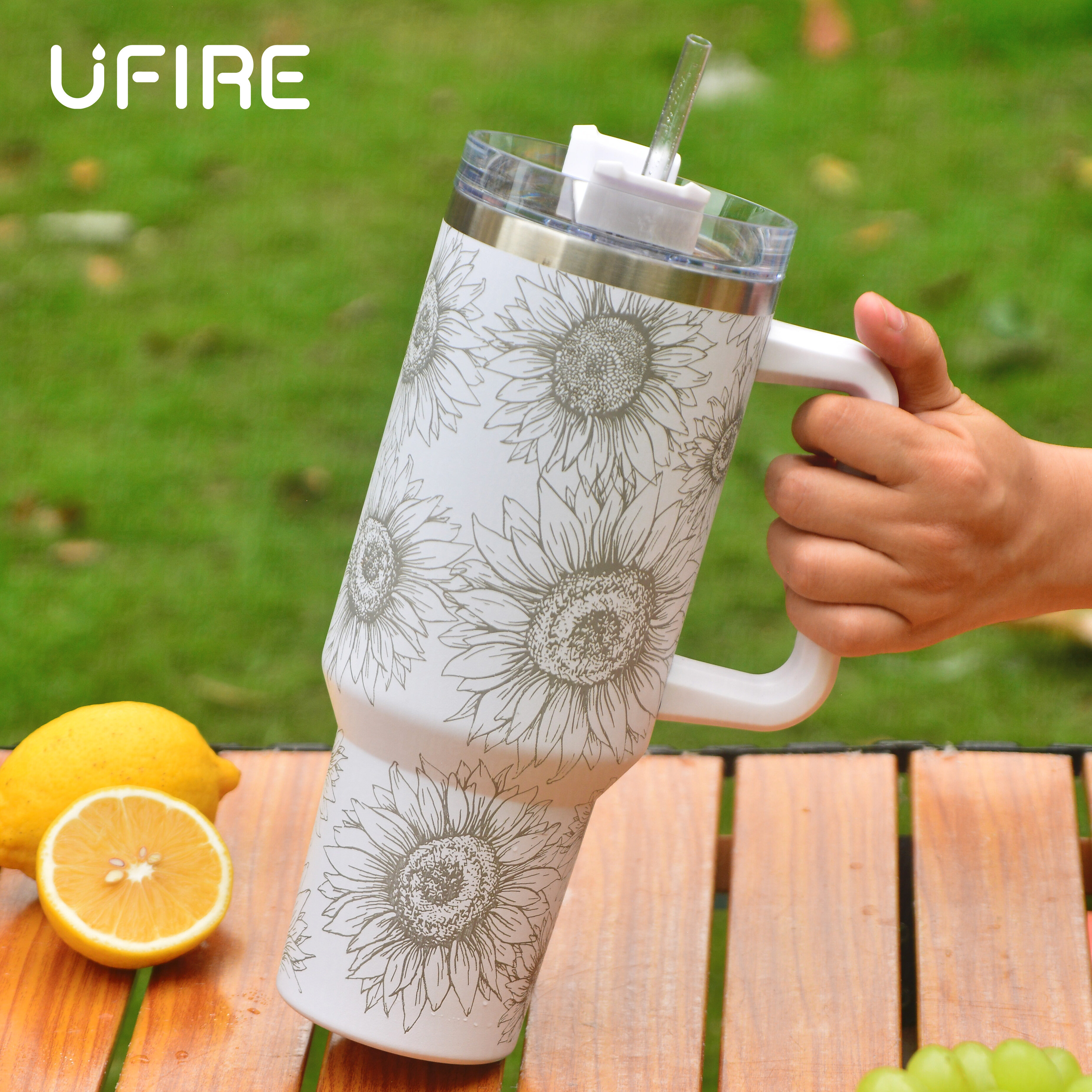 Sunflower Insulated Tumbler With Handle With Straw Lid Leak - Temu