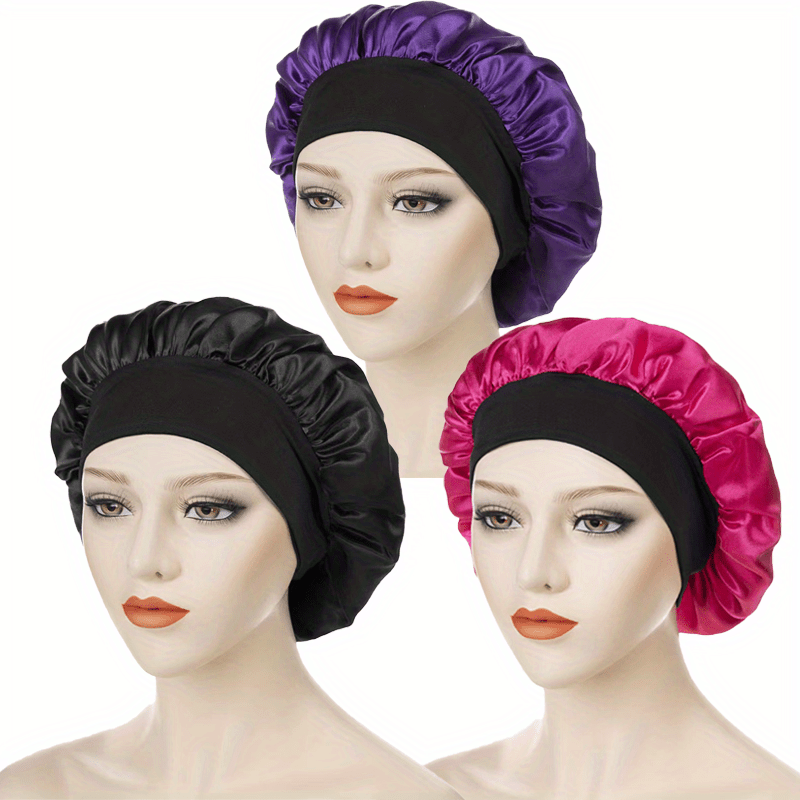  3PCS Extra Large Satin Bonnets for Black Women, Hair Bonnets  for Sleeping Braids Curly Hair, A : Beauty & Personal Care