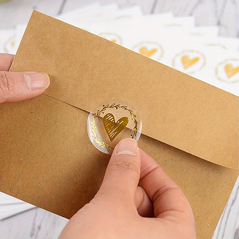 Pegatinas transparentes de boda personalizadas, Corazón Dorado, caja de  pastel, bolsa, sello, etiqueta adhesiva, 30mm, 40cm
