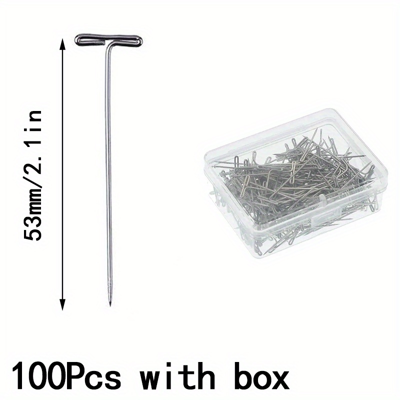 100Pcs Steel T Pins 27-53mm Long T-pins Box for Holding Wigs Sewing Crafts  Tools