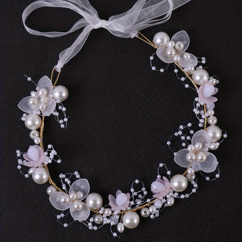 Diadema elástica con diamantes de imitación para bebé, diadema de perlas  para bebé, hecha a mano, corona de perlas de cristal con corona de flores  de