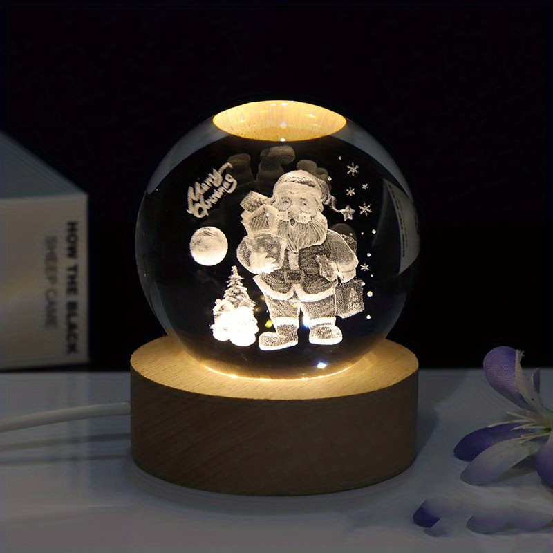  HANASE Bola de cristal 3D grabada para decoración del árbol de  Navidad, esfera de cristal, decoración del hogar, adorno de bola de regalo,  con base de metal, 3.1 in : Hogar