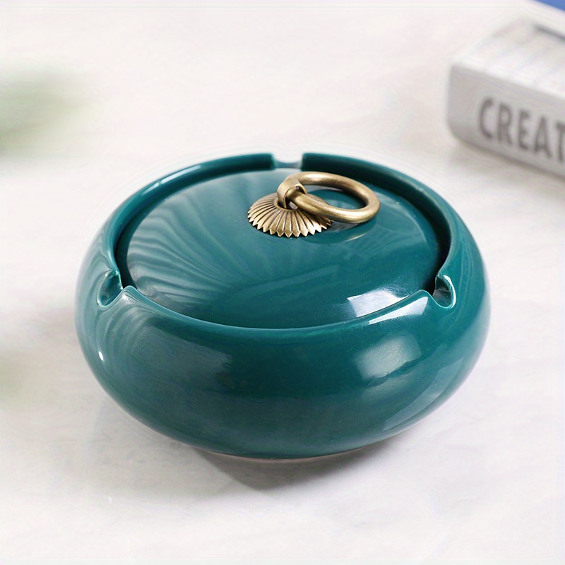 Ceramic Ashtray With Lid For Home Office Decorative Tabletop Ashtray