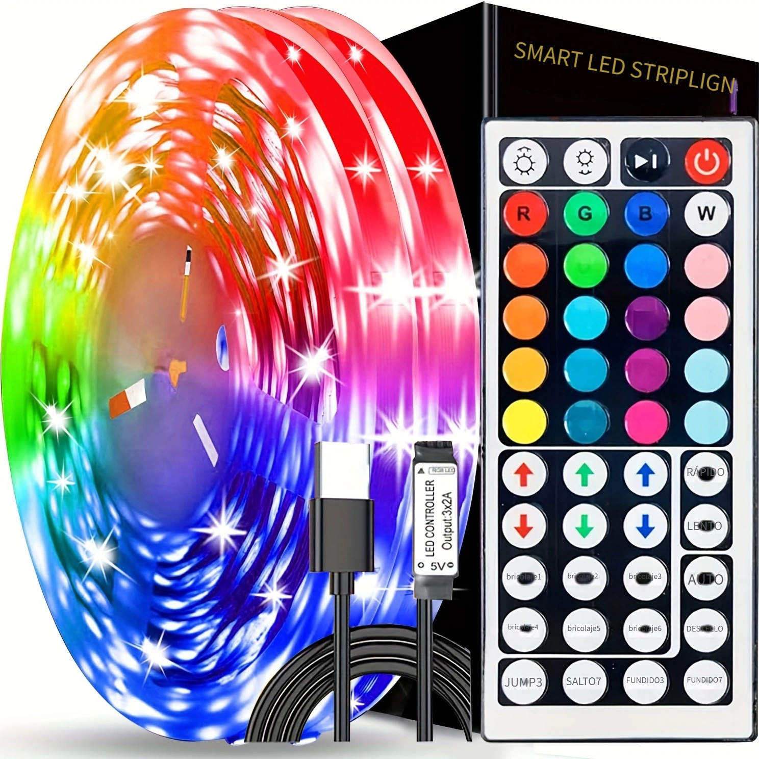  phopollo Luces LED de 65.6 pies para dormitorio, tira de luces  LED que cambian de color 5050 con control remoto de 44 teclas y fuente de  alimentación de 12 V, tira