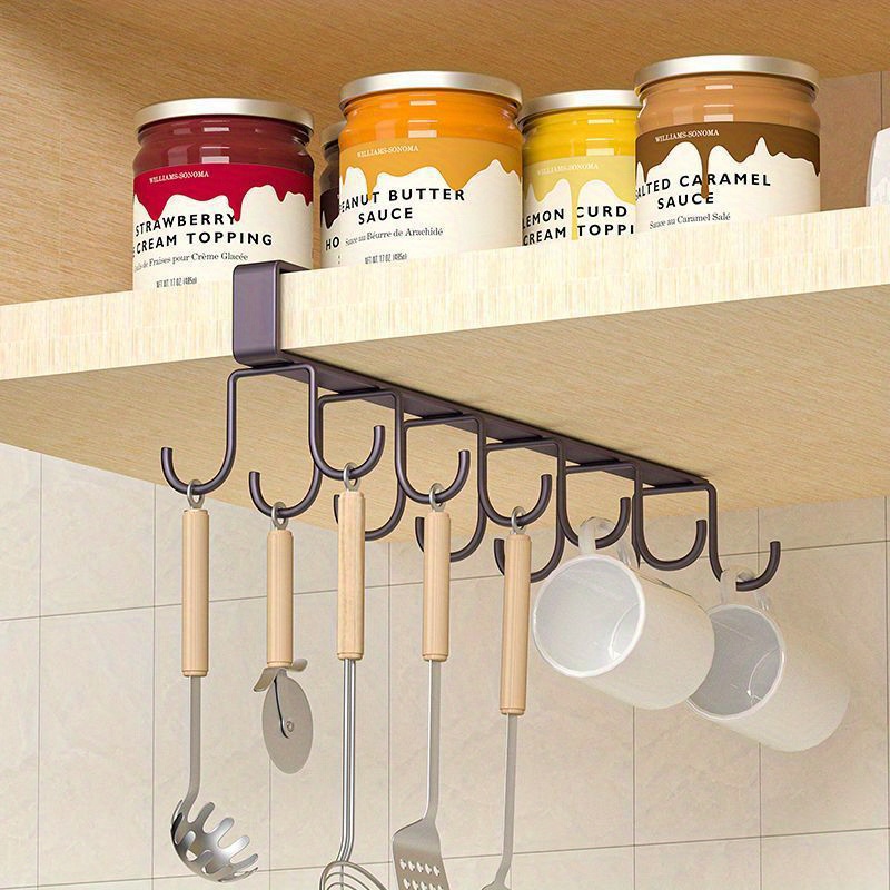 1pc Kitchen Cup Storage Rack With 12 Hooks, Under Cabinet Hanging