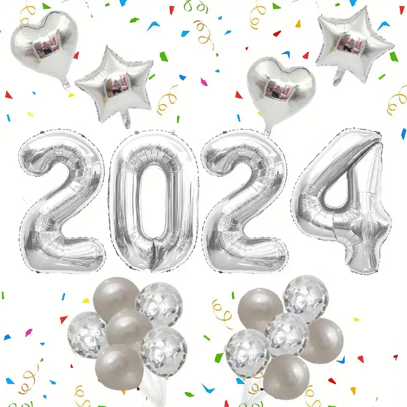 2024 Balloon Number Banner Set Kits - New Year's Eve - instaballoons Silver / 16 Tall Numbers