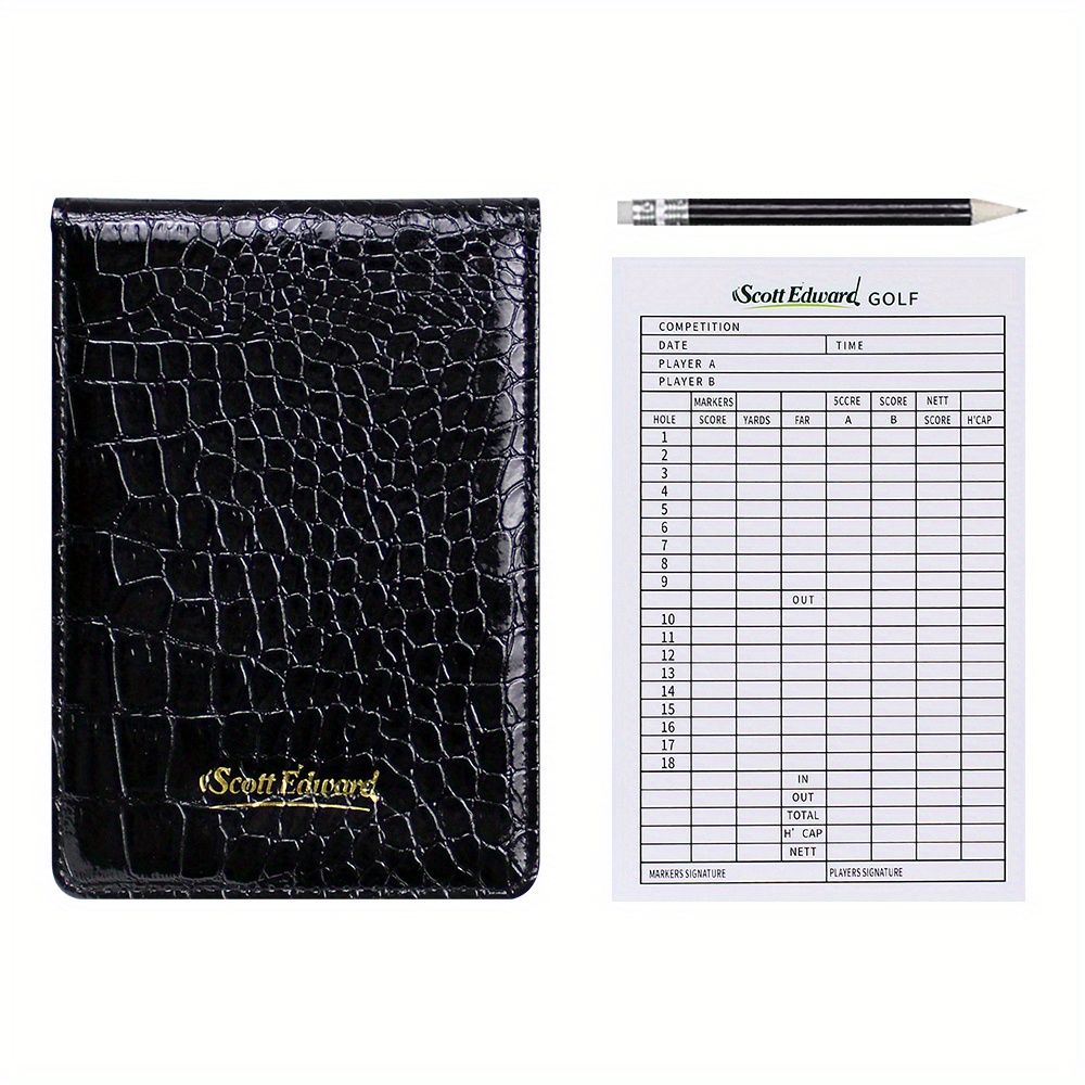 E-shop Golf Crocodile Muster Scorecard 3er Set Enthält 1 Bleistift und 1 Scorecard und 1 Scorecard Halter. Multifunktionaler Golf Scorecard Halter,