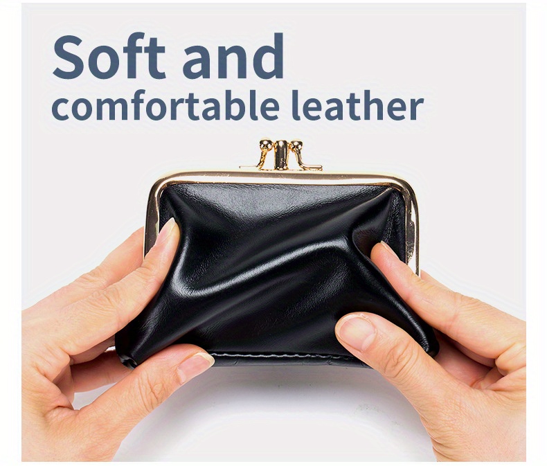 Retro Double Layer Coin Purse For Women, Mini Oil Wax Leather Storage Bags,  Genuine Leather Kiss Lock Wallet For Key, Earphone - Temu