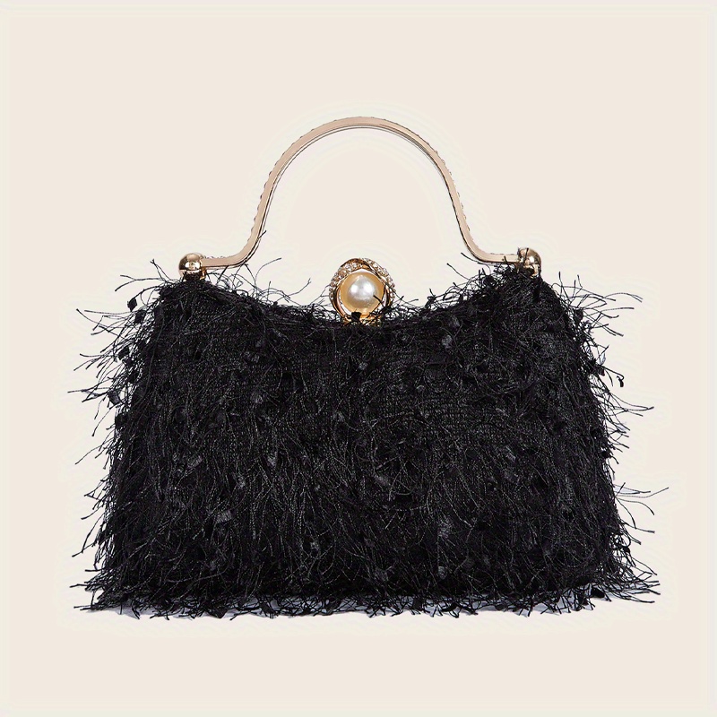 Black Ostrich Feather Purse, Ostrich Feather Evening Bag, Ostrich
