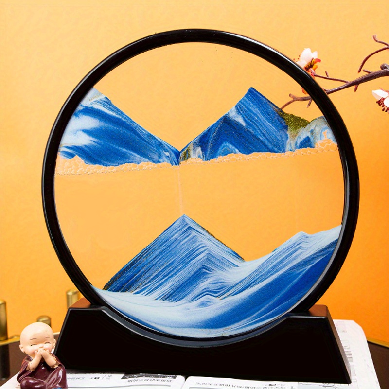 Moving Sand Art Picture, Sand Painting Liquid Motion Decor, Round Glass  Frame Display Flowing Sand Relaxing Decoration For Desktop (blue Sand  White) - Temu Norway