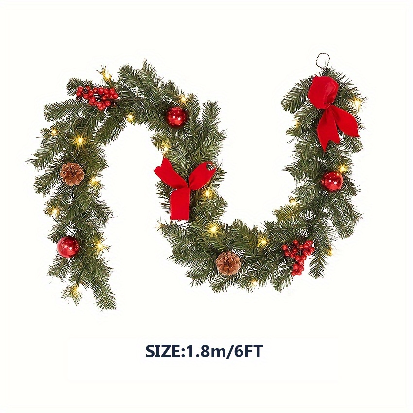 6ft christmas rattan garland led light xmas tree pendant hanging wreath for fireplace new year decor home stairs fireplace front porch door indoor outdoor christmas decor 1 8m details 8