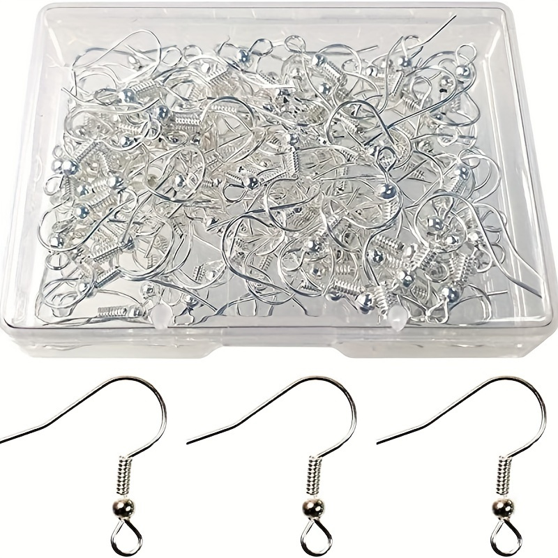 Sterling Silver Earring Hooks Real Hypoallergenic 100Pcs Ball Dot Ear Wires  + Fish Hooks Jewelry Making Supplies Findings with 100Pcs Clear Rubber
