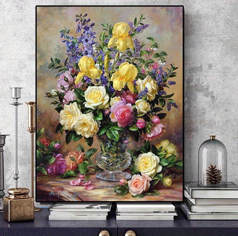 1pc 5d Diy Artificial Full Round Diamonds Painting Set For Adults Beginners  Frameless Flowers Pattern Diamonds Art For Home Wall Decoration And Gift