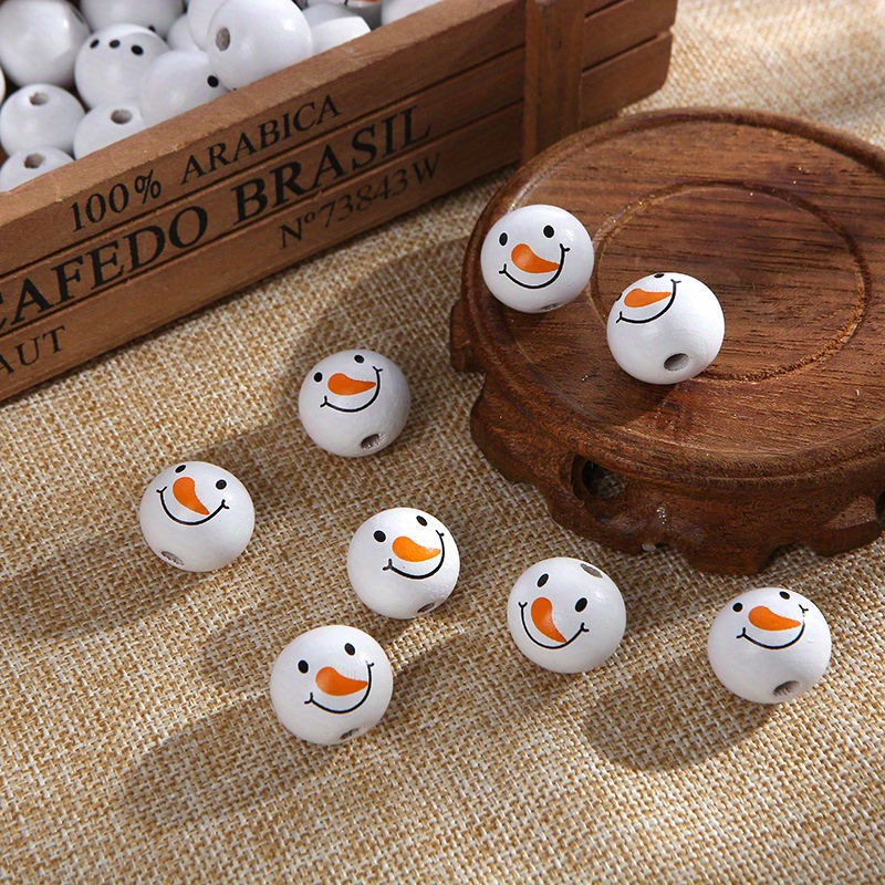215 Pcs Winter Wood Beads Bulk Snowflake Round Wooden Loose Beads  Unfinished Blue and White Wooden Craft Beads with Holes Snowman Wood Spacer  Beads